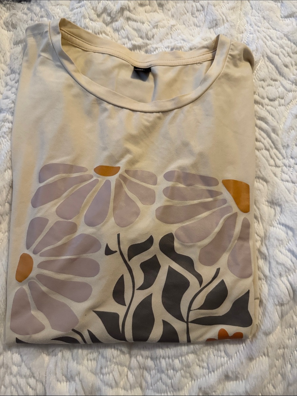 Floral Print Cream Tee with Muted Lilac and Mustard Accents4XL